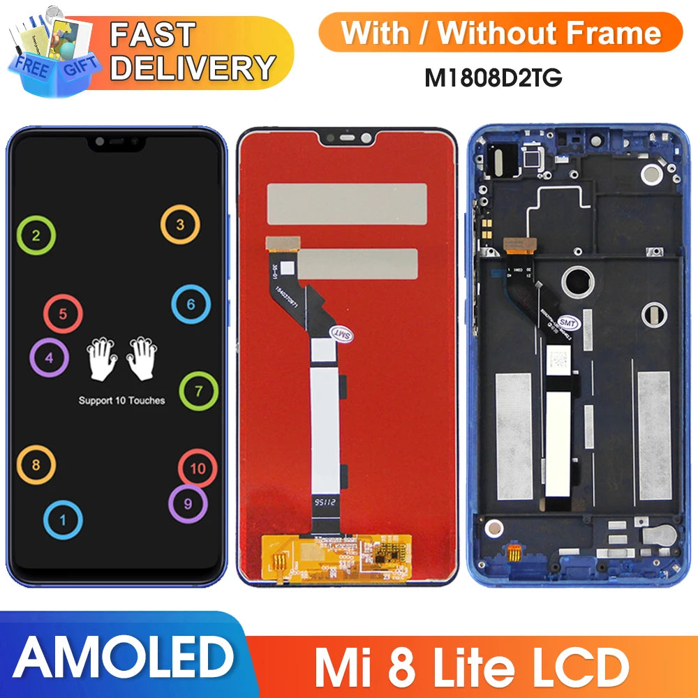 Mi 8 Lite Screen Replacement, for Xiaomi Mi 8 Lite M1808D2TG Lcd Display Digital Touch Screen with Frame for Mi 8 Youth / Mi 8X Xiaomi phone repair parts