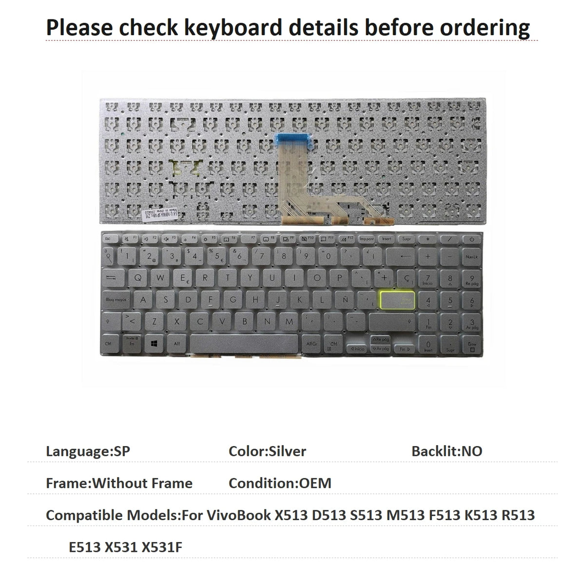New US Russian Spanish UK Language  Backlit Keyboard For ASUS VivoBook X513 D513 S513 M513 F513 K513 R513 E513 X531 X531F ASUS laptop repair parts