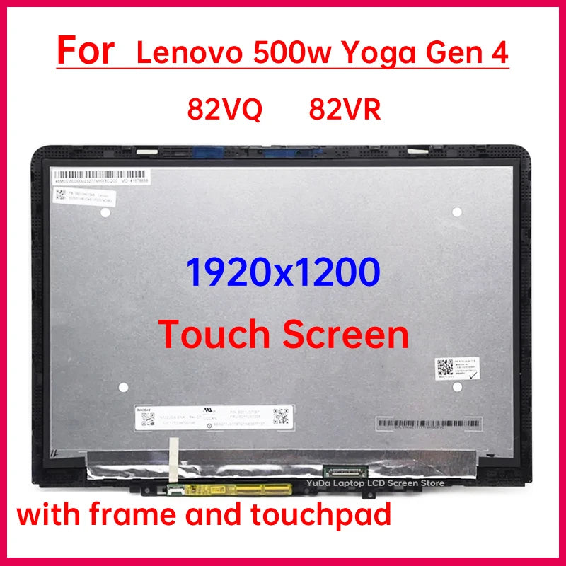 12.2" Laptop LCD Touch Screen For Lenovo 500w Yoga Gen 4 82VQ 82VR Display Digitizer + With Frame Assembly Replacement 1920x1200 Lenovo laptop repair parts