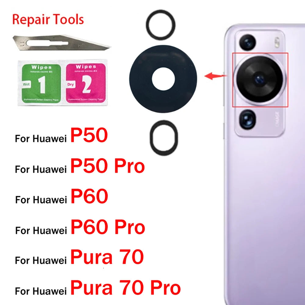 New For Huawei P50 P60 Pura 70 Pro 5G Back Rear Glass Camera Lens With Adhesive Replacement Huawei phone repair parts