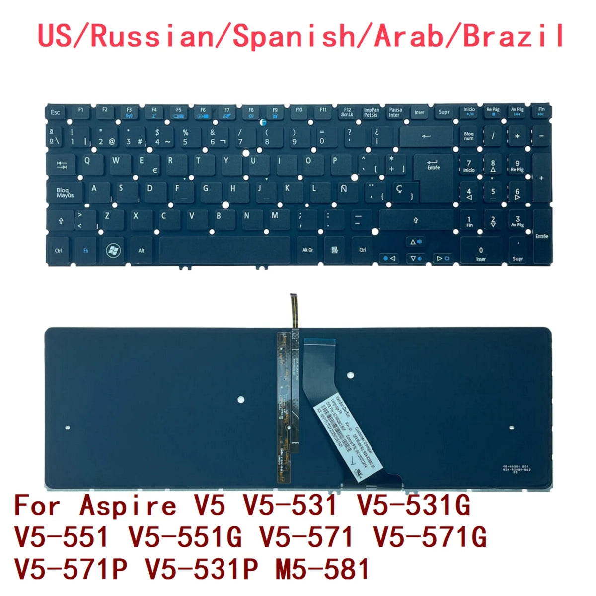 US RU SP AR BR Backlit Keyboard For Acer Aspire V5 V5-531 V5-531G V5-551 V5-551G V5-571 V5-571G V5-571P V5-531P M5-581 Acer laptop repair parts