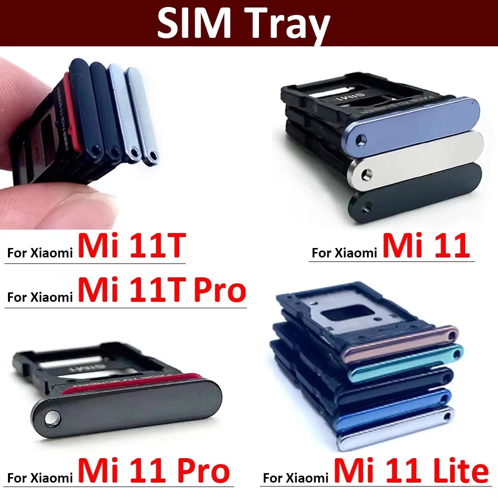 New SIM Card Slot SD Card Tray Holder Adapter For Xiaomi Mi 11 11T Mi11 Pro Lite Replacement Parts Black Blue Silver Xiaomi  Xiao mi phone repair parts