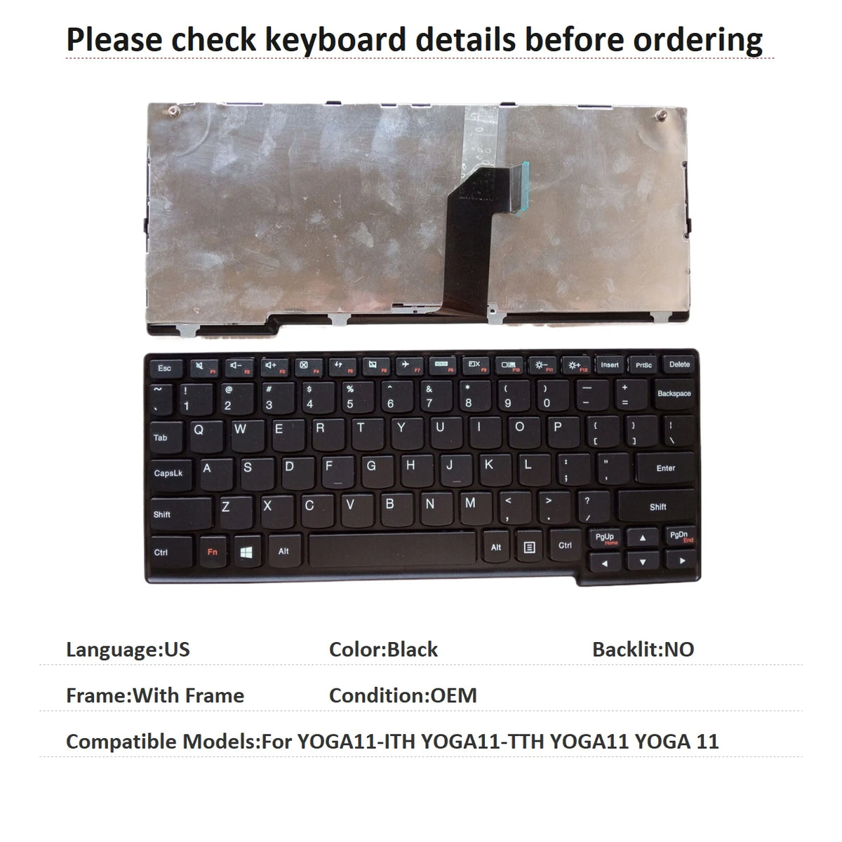 New US Language  Keyboard For Lenovo YOGA11-ITH YOGA11-TTH YOGA11 YOGA 11 Notebook PC Replacement Keyboard LENOVO laptop repair parts
