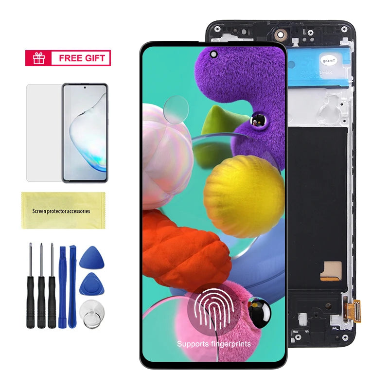 AMOLED A51 Display Screen With Fingerprint, for Samsung Galaxy A51 A515 A515F Lcd Display Touch Screen Digitizer Replacement Samsung phone repair parts