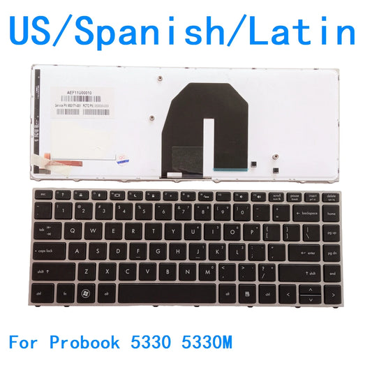 New US Spanish Latin Language  Backlit Keyboard For HP Probook 5330 5330M Notebook PC Replacement Keyboard  HP laptop repair parts