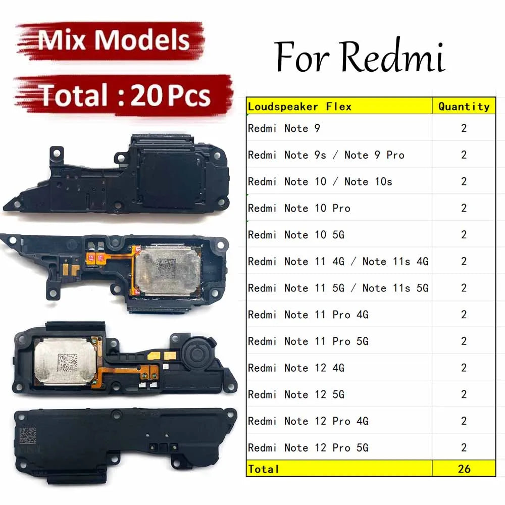 26Pcs, Loud Speaker Buzzer Ringer For Xiaomi Redmi Note 9 9s 10 10s 11 11s 12 Pro 4G 5G Loudspeaker Accessories  Xiaomi  Xiao mi phone repair parts