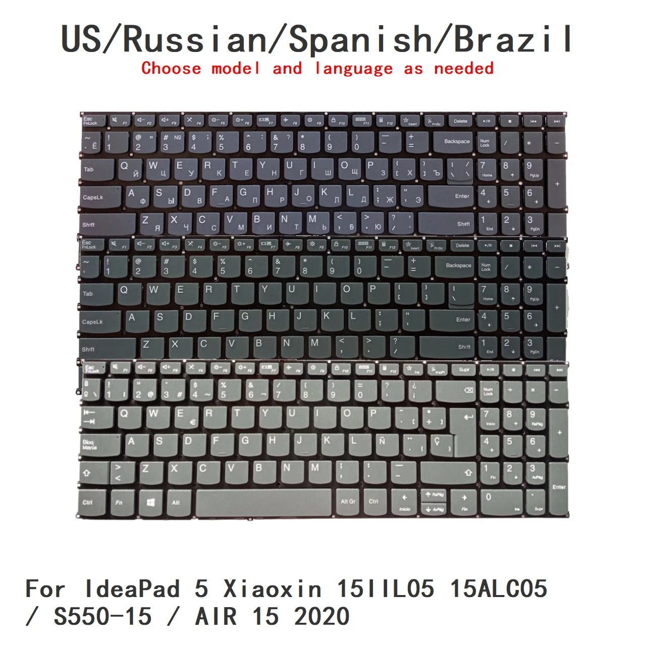 New US Russian Spanish Brazil Language  Backlit Keyboard For Lenovo IdeaPad 5 Xiaoxin 15IIL05 15ALC05 / S550-15 / AIR 15 2020 Lenovo laptop repair parts