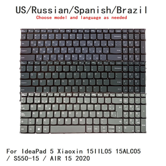 New US Russian Spanish Brazil Language  Backlit Keyboard For Lenovo IdeaPad 5 Xiaoxin 15IIL05 15ALC05 / S550-15 / AIR 15 2020 Lenovo laptop repair parts