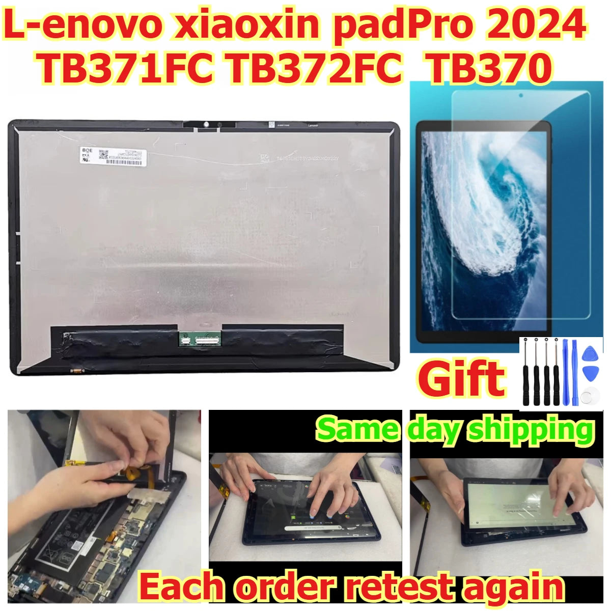 100% tested Tab touch display lcd screen for Lenovo TB371FC TB372FC 2024 xiaoxin padPro TB370 Digitizer assembly Lenovo tablet repair parts