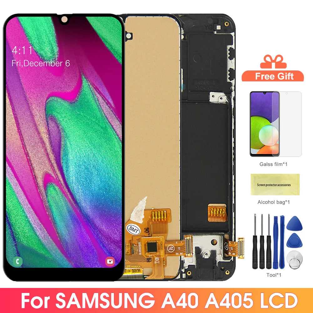 AMOLED A40 Display Screen, For Samsung Galaxy A40 A405 A405F A405S LCD Display Digital Touch Screen with Frame Replacement Samsung phone repair parts
