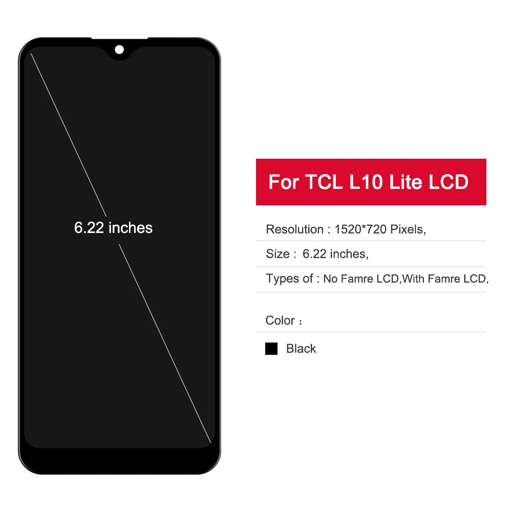 6.22" LCD Display For TCL L10 Lite / L10 Pro / L10 Plus 4187u Touch Screen Digitizer Assembly Replacement Parts 100% Tested TCL phone repair parts