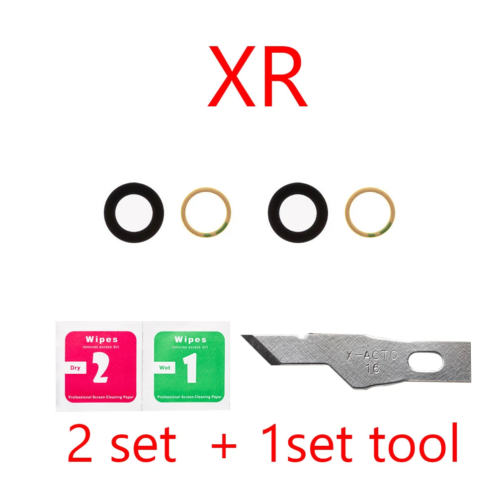 2set For iPhone 13 Pro Max 12 11 14 ProMax Mini XR XS XSMax  Back Rear camera Glass lens with sticker adhesive Replacement iPhone phone repair parts
