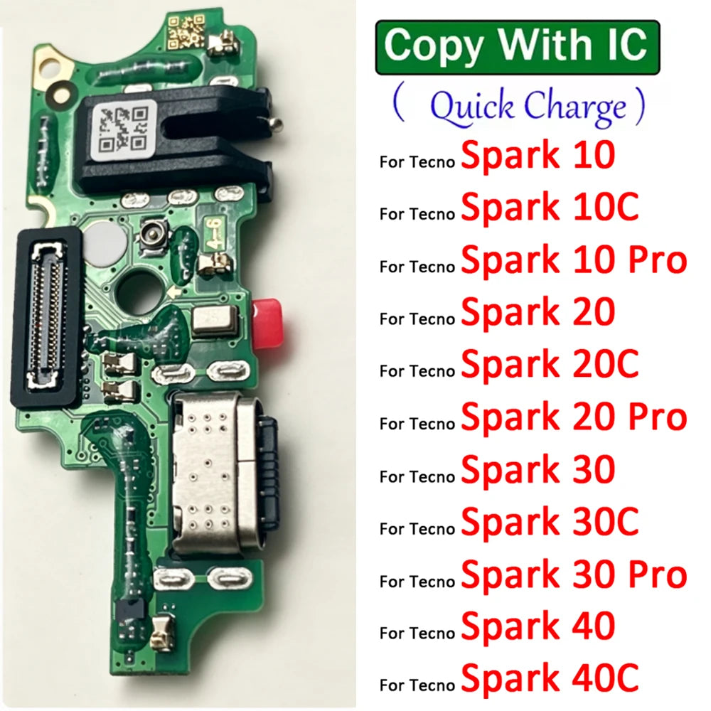 USB Charger Dock Connector Charging Port Microphone Flex Cable For Tecno Spark 10 10C 20 20C 30 30C 40 40C Pro Plus 4G 5G Tecno phone repair parts