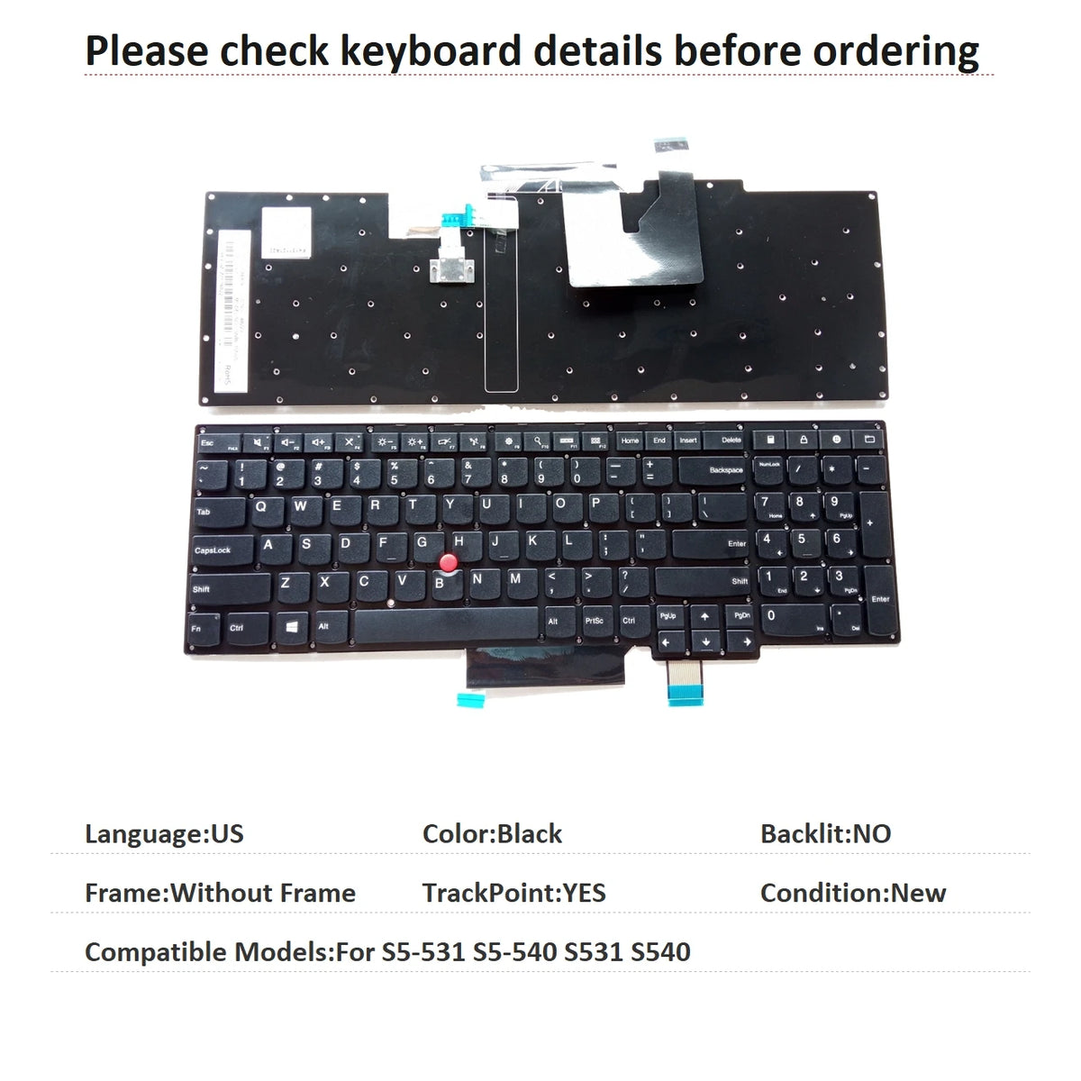 New US Language  Backlit Keyboard For Lenovo Thinkpad S5-531 S5-540 S531 S540 Replacement Keyboard 0C44811 61K00G GN-106DK Lenovo laptop repair parts