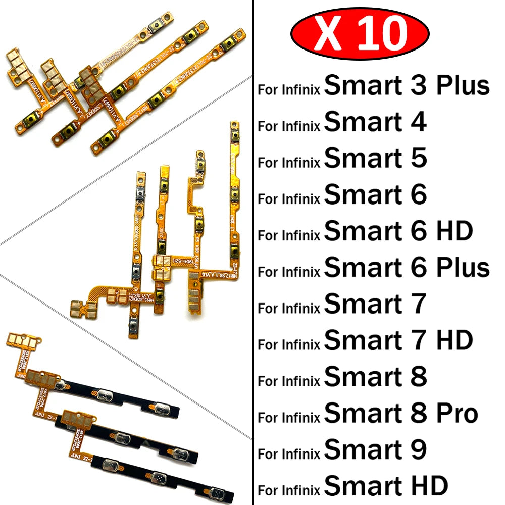 10Pcs, Volume Button Power On Off Button Flex Cable For infinix Smart 3 4 5 6 7 8 9 Pro HD Plus X612 X627 X6511 X6517 X6516  infinix phone repair parts