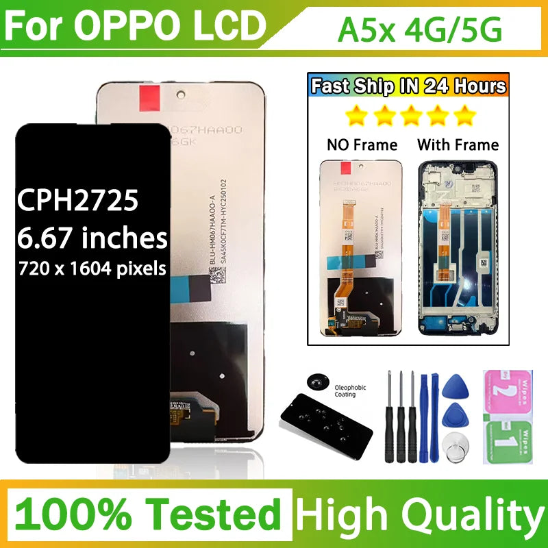 6.67 High Quality For Oppo A5X 4G/5G LCD CPH2711 Display With Frame Touch Screen Digitizer Assembly Replacement Oppo phone repair parts Realme phone repair parts