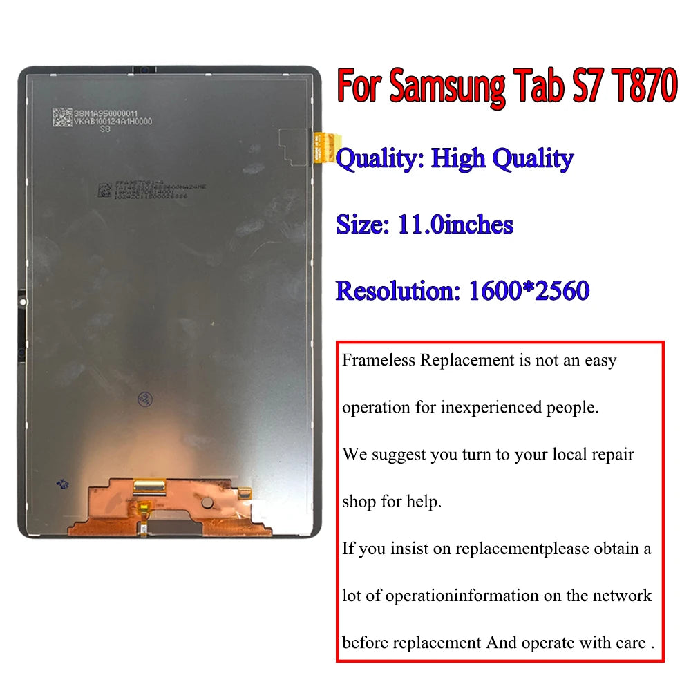 11" High Quality For Samsung Tab S7 SM-T870 SM-T875 SM-T876B T870 LCD Display Touch Screen For Samsung Tab S7 LCD Replacement Tablet repair parts