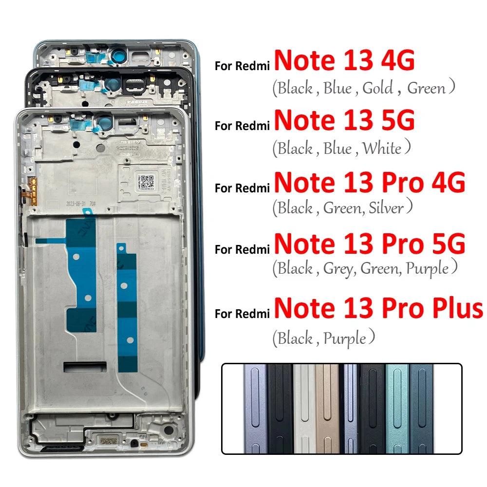 New For Xiaomi Redmi Note 13 Pro Plus 4G 5G Front Housing LCD Frame Screen Bezel Holder Xiaomi  Xiao mi phone repair parts