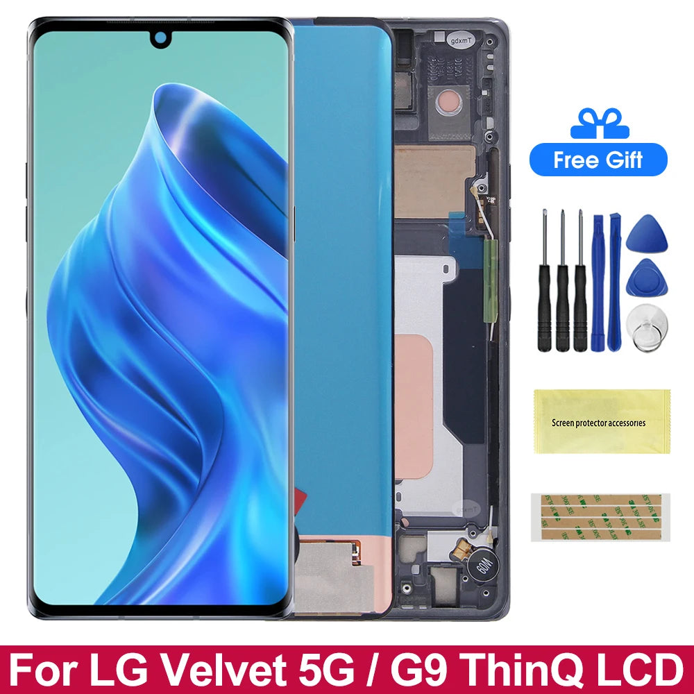 For LG Velvet 5G G900 LCD Touch Screen For LG G9 ThinQ LMG910EMW G900 LM-G900N Display With Frame Replacement Parts 100% Tested LG phone repair parts