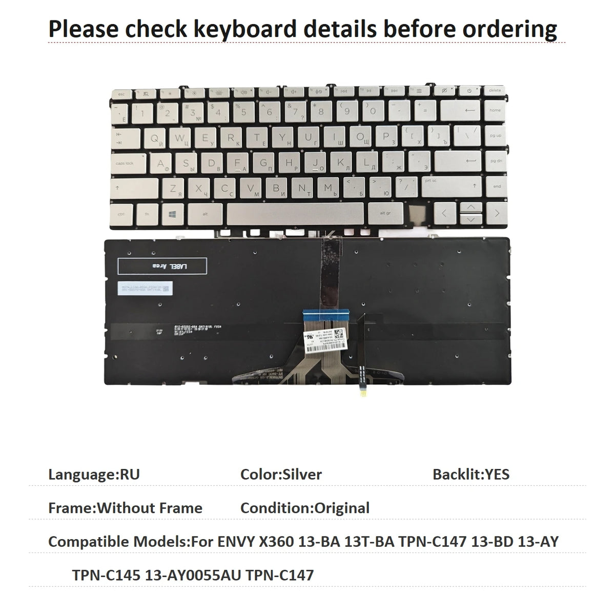 New US Laptop Backlit Keyboard For HP ENVY X360 13-BA 13T-BA TPN-C147 13-BD 13-AY TPN-C145 13-AY0055AU TPN-C147  HP laptop repair parts