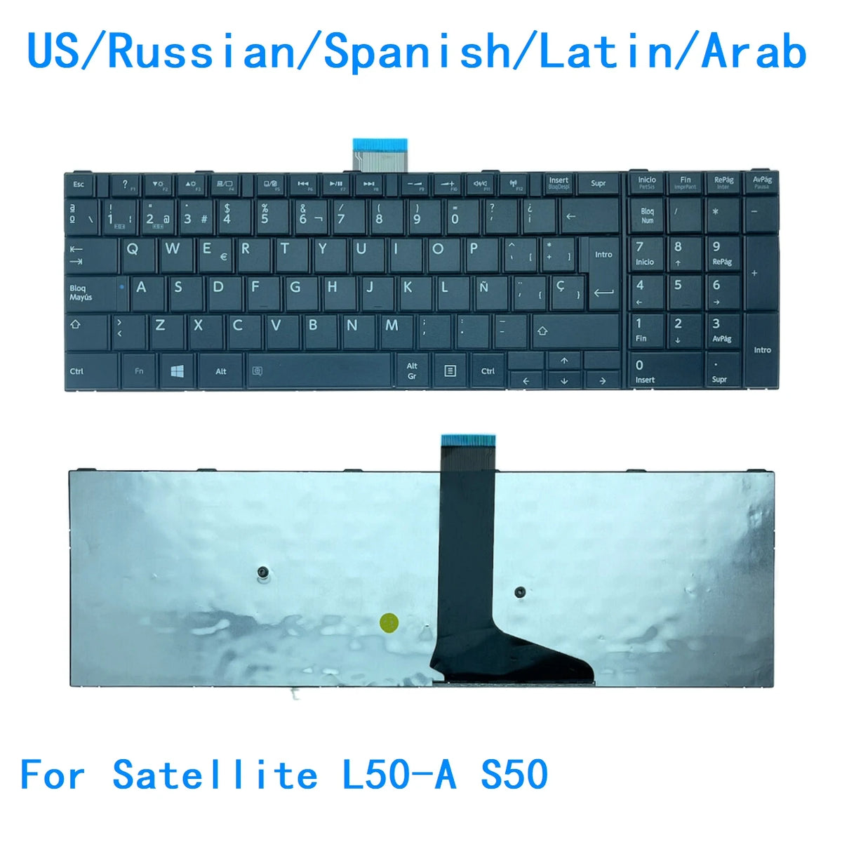 New US Russian Spanish Latin Arab Language  Keyboard For Toshiba Satellite L50-A S50 Notebook PC Replacement Keyboard
