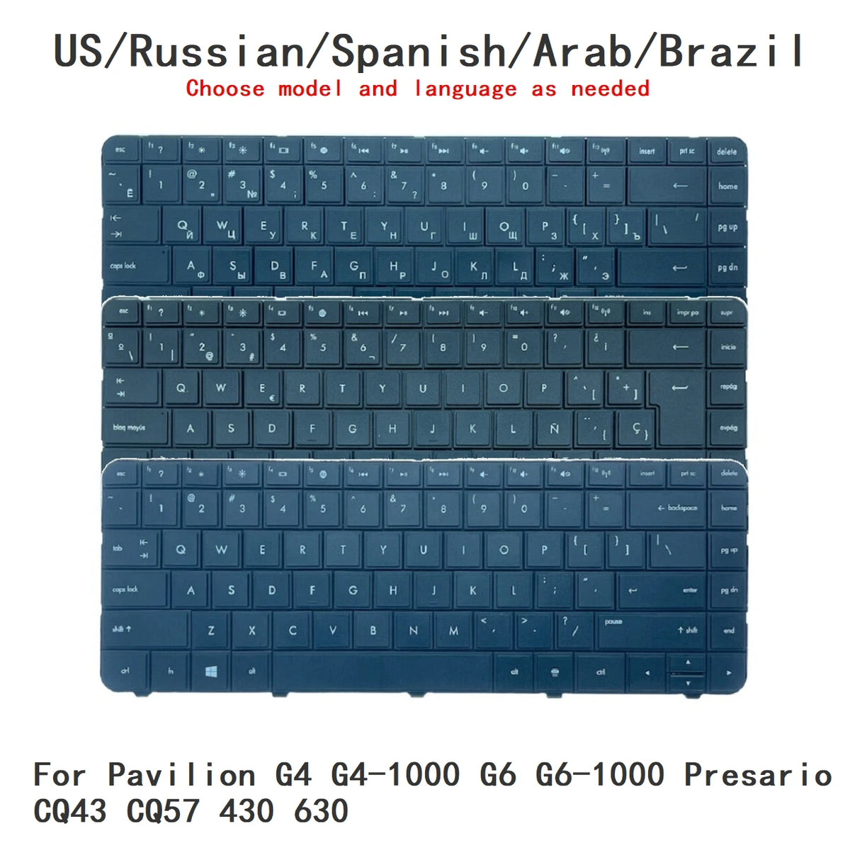 New US Russian Spanish Arab Brazil Portuguese Laptop Keyboard For HP Pavilion G4 G4-1000 G6 G6-1000 Presario CQ43 CQ57 430 630  HP laptop repair parts