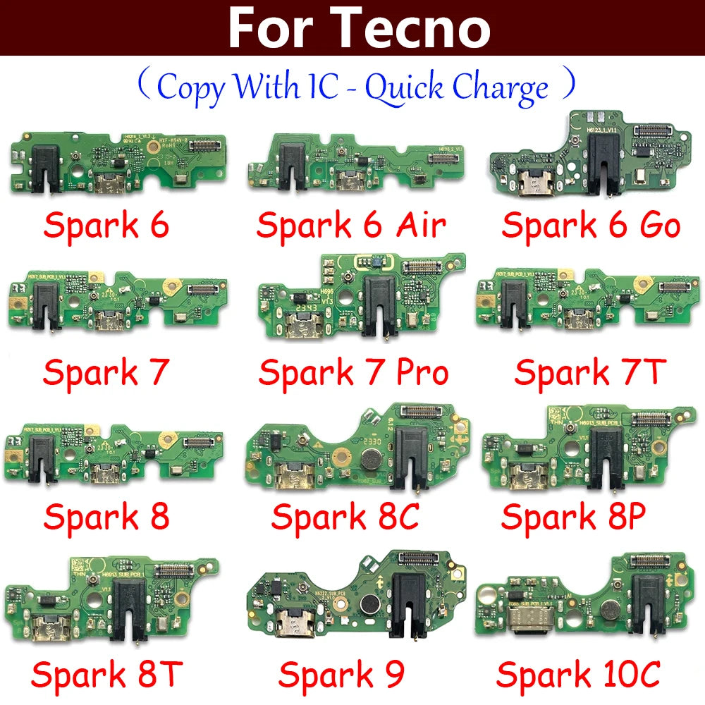 New USB Charge Port Dock Connector Charging Board Flex Cable For Tecno Spark 5 6 Air 7 7T 8 8C 8P 8T 10C 9 20 Pro Go 2022 2023 Tecno phone repair parts