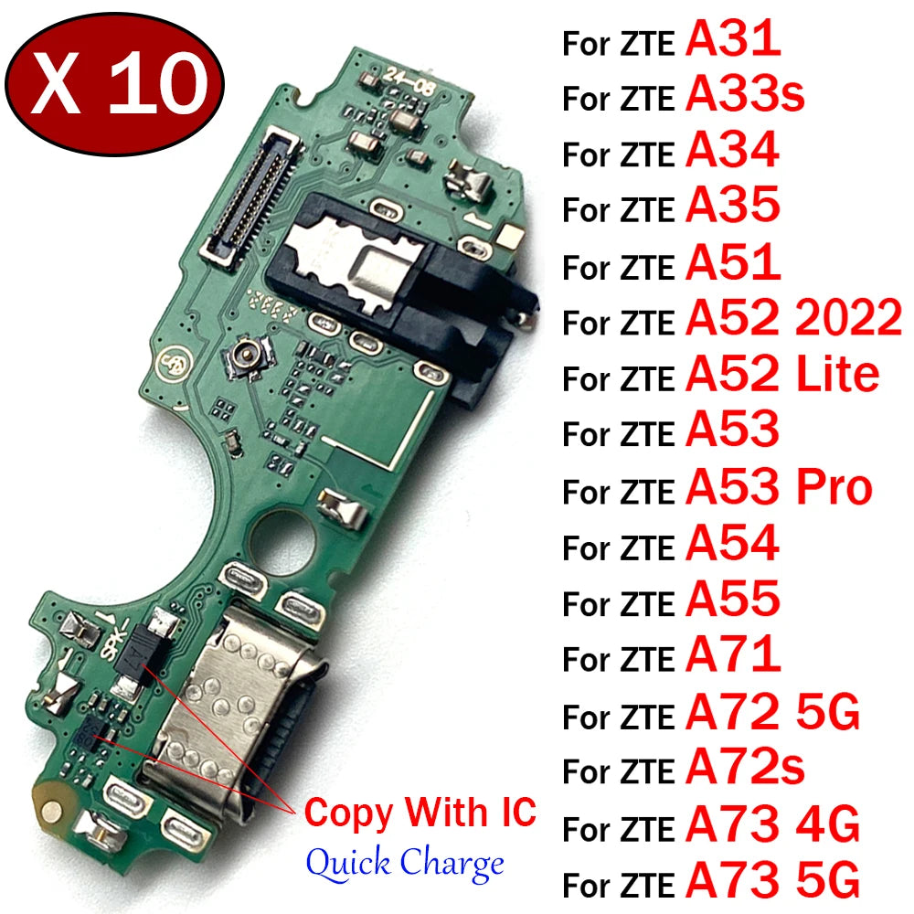 10Pcs, Dock Connector Micro USB Charger Charging Port Flex Cable For ZTE A31 A33s A34 A35 A51 A52 A53 A54 A55 A71 A72 A73 4G 5G ZTE phone repair parts