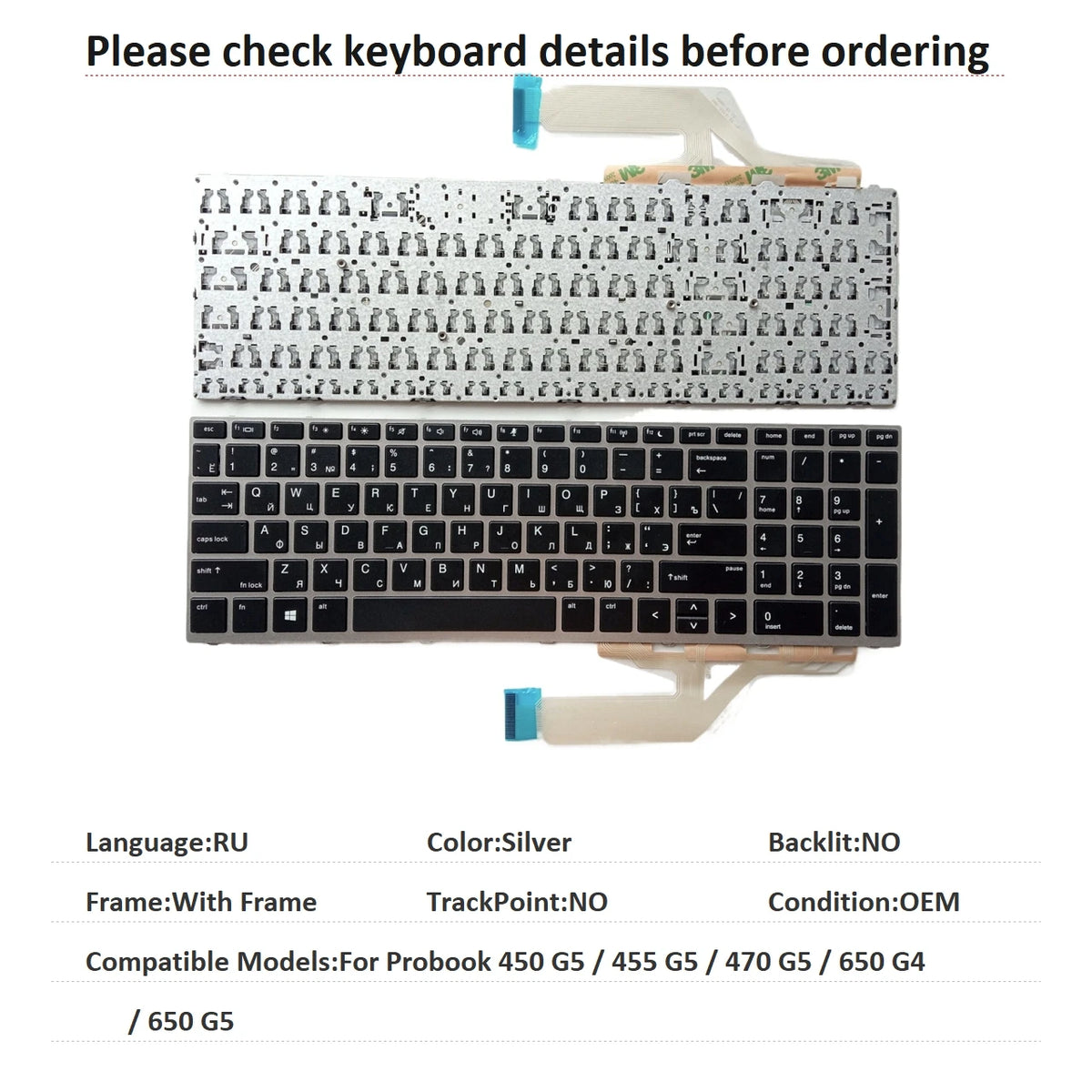 New US Russian Spanish Arab Language  Backlit Keyboard For HP Probook 450 G5 / 455 G5 / 470 G5 / 650 G4 / 650 G5 X8CA  HP laptop repair parts