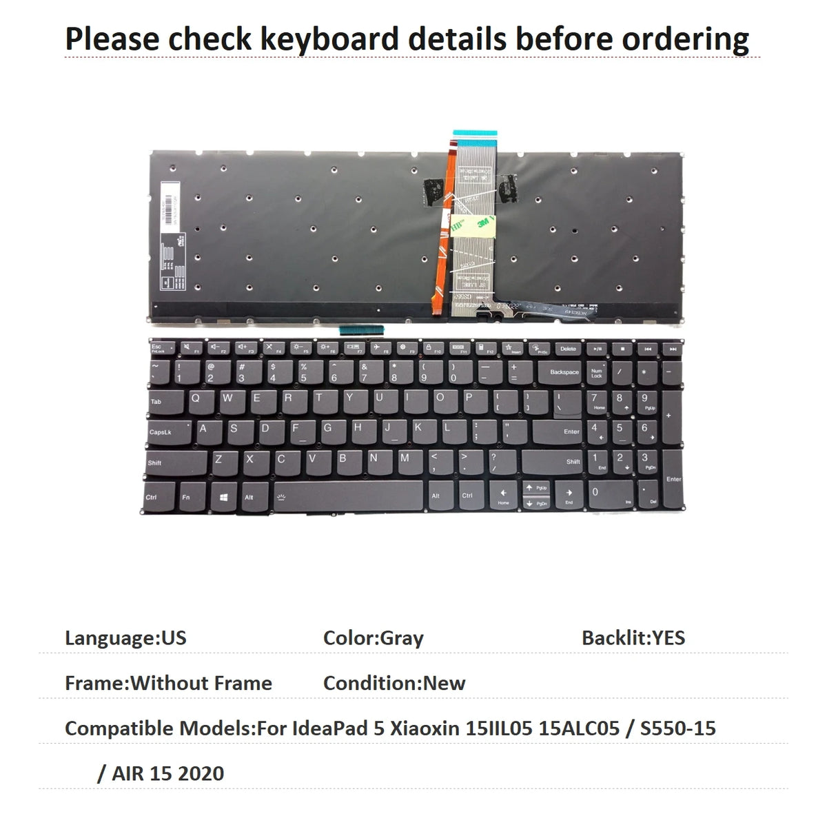 New US Russian Spanish Brazil Language  Backlit Keyboard For Lenovo IdeaPad 5 Xiaoxin 15IIL05 15ALC05 / S550-15 / AIR 15 2020 Lenovo laptop repair parts