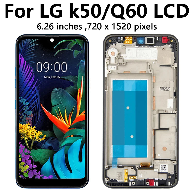 6.26'inch For LG K50 Q60 LMX525EAW LMX520BMW LCD Display Touch Screen Digitizer For LG K12 Max K12 Prime Display Frame LG phone repair parts