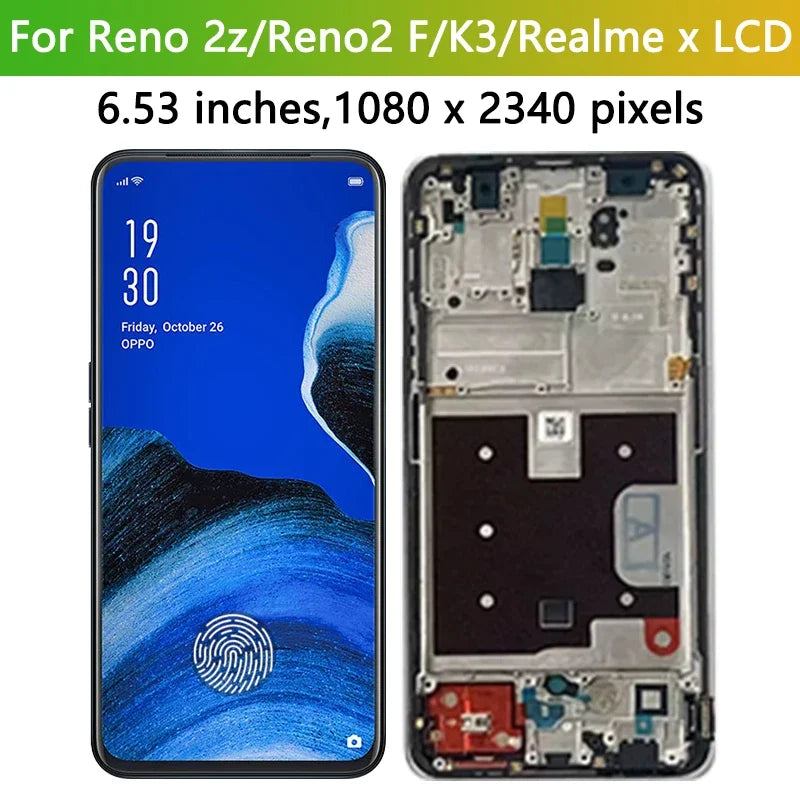 Super AMOLED for Oppo Reno2 Z Reno 2 Z Lcd PCKM70 Display Digital Touch Screen for Oppo Reno2 F CPH1989 Screen with Frame  Oppo phone repair parts