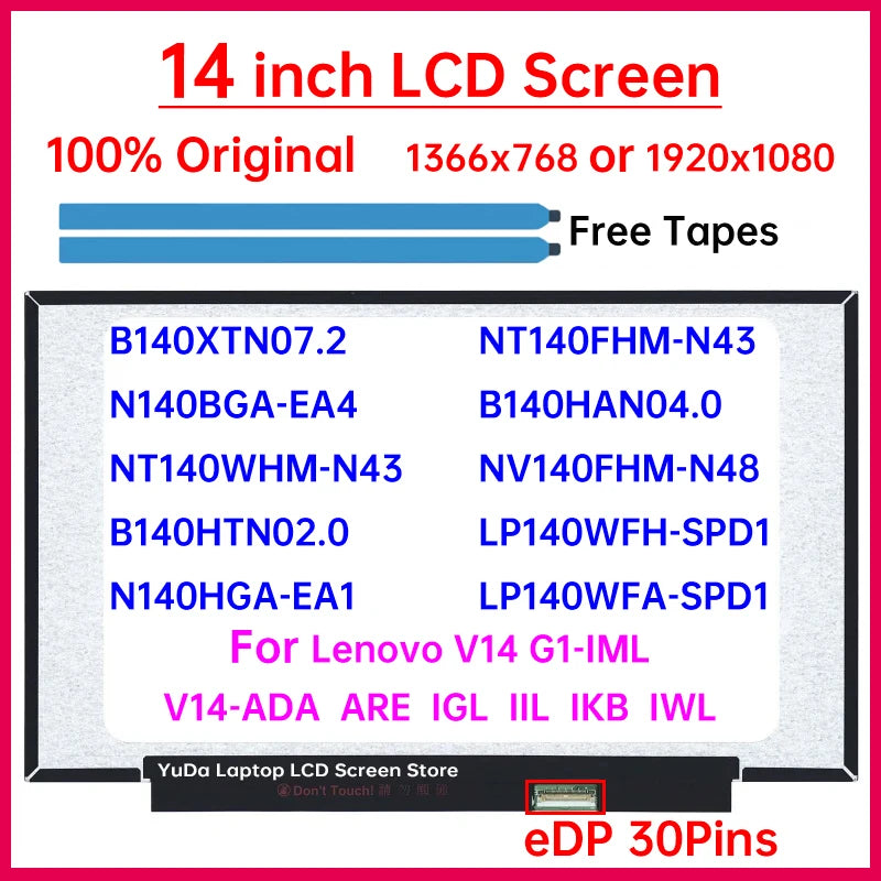 14 Inch Laptop LCD Screen For Lenovo V14 G1-IML V14-ADA ARE IGL IIL IKB IWL Display Matrix Panel Replacement 1920x1080 Non-Touch Lenovo laptop repair parts