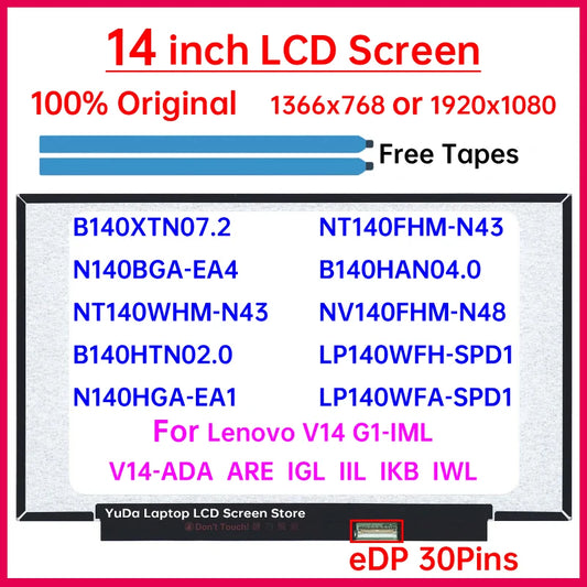 14 Inch Laptop LCD Screen For Lenovo V14 G1-IML V14-ADA ARE IGL IIL IKB IWL Display Matrix Panel Replacement 1920x1080 Non-Touch Lenovo laptop repair parts