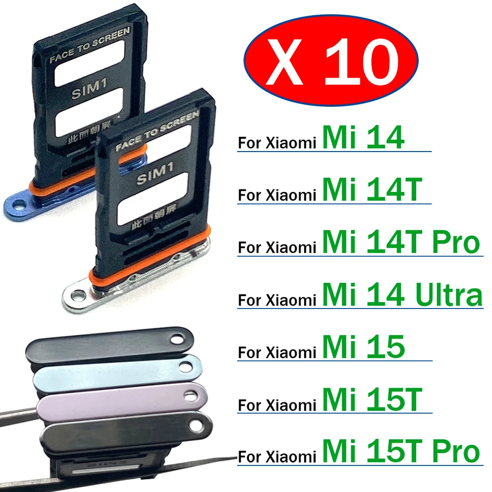 10Pcs/Lot, Micro Nano SIM Card Holder Tray Slot Holder Adapter Socket For Xiaomi Mi 14 14T 15 15T Pro Ultra  Xiaomi  Xiao mi phone repair parts