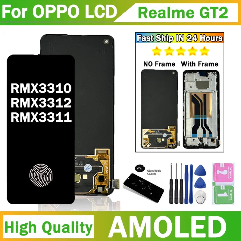 6.62"New For Oppo Realme GT2 LCD Display Touch Screen Digitizer  RMX3312 RMX3311 RMX3310 Display Frame Oppo phone repair parts Realme phone repair parts