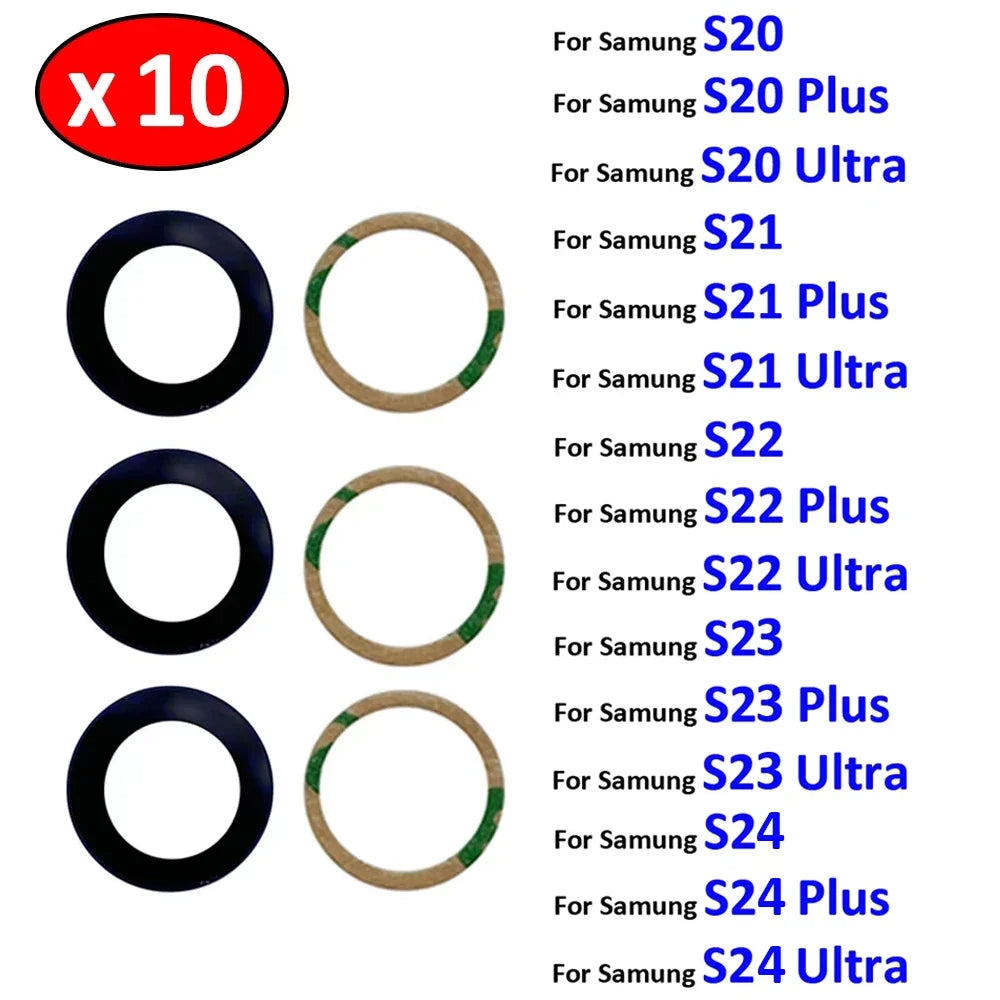 10Pcs, Back Rear Camera Glass Lens For Samsung S20 S21 S22 S23 S24 Plus Ultra FE 5G With Adhesive Samsung phone repair parts