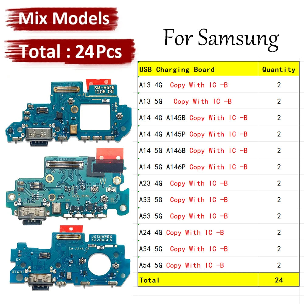 24Pcs, New For Samsung A13 A23 A33 A53 A14 A24 A34 A54 4G 5G USB Charge Port Jack Dock Connector Charging Board Flex Cable Samsung phone repair parts