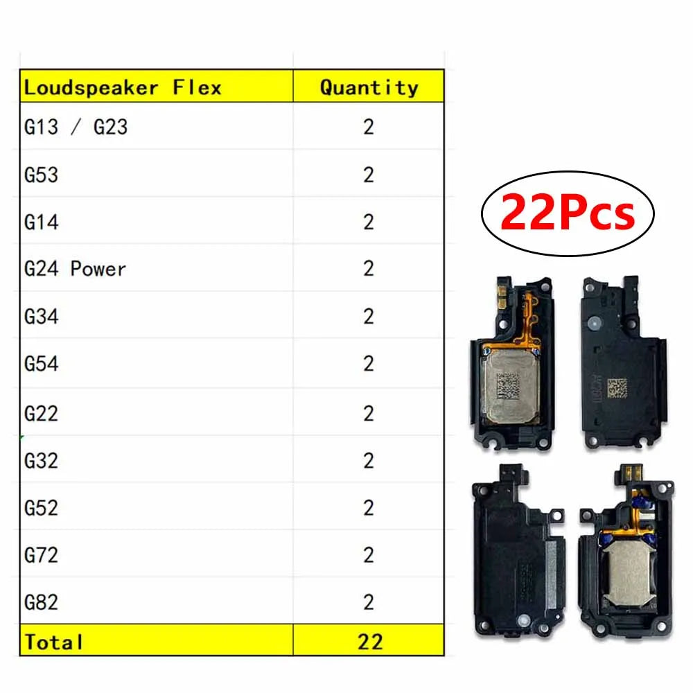 22Pcs, Loud Speaker Buzzer Ringer Loudspeaker Flex Cable For Motorola Moto G13 G23 G53 G14 G34 G54 G22 G32 G52 G72 G82 G24 Powe Motorola phone repair parts