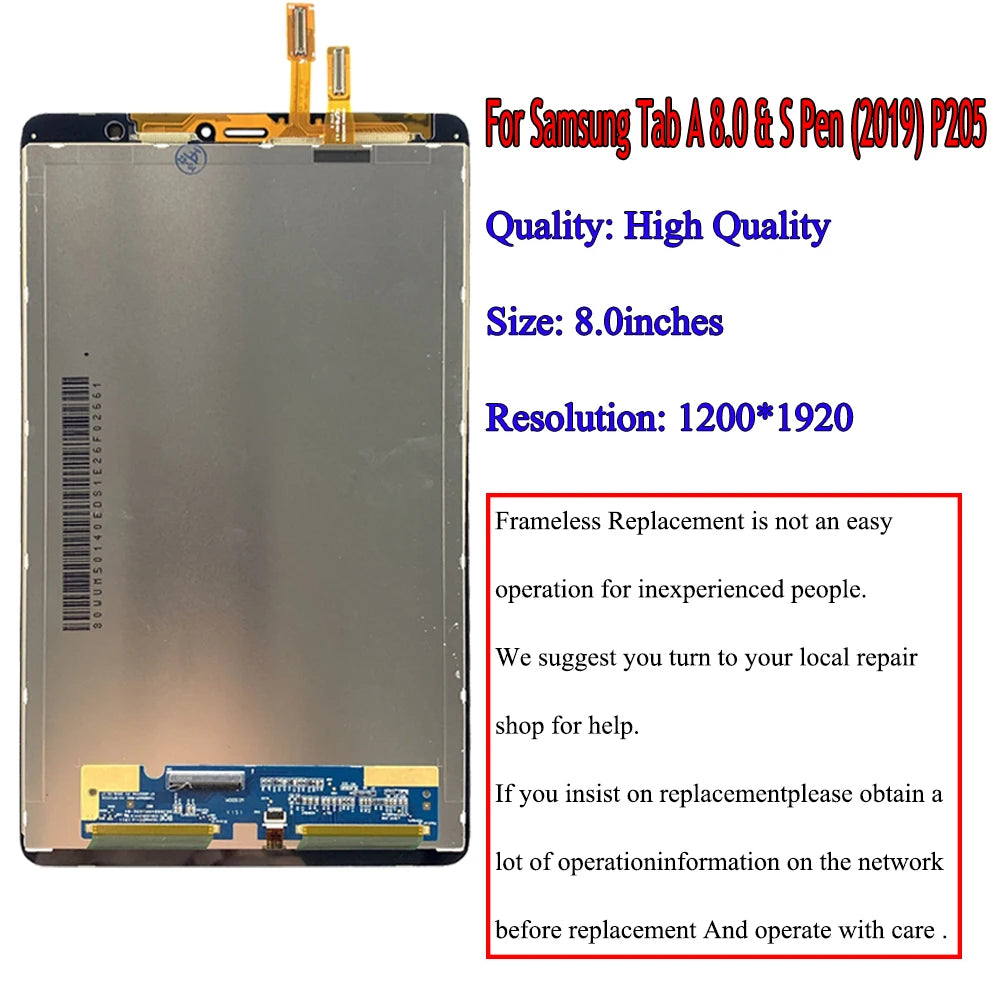 8.0" High Quality For Samsung P200 LCD Tab A 8.0 & S Pen SM-P205 SM-P200 P205 LCD Display Touch Screen Digitizer Assembly Tablet repair parts