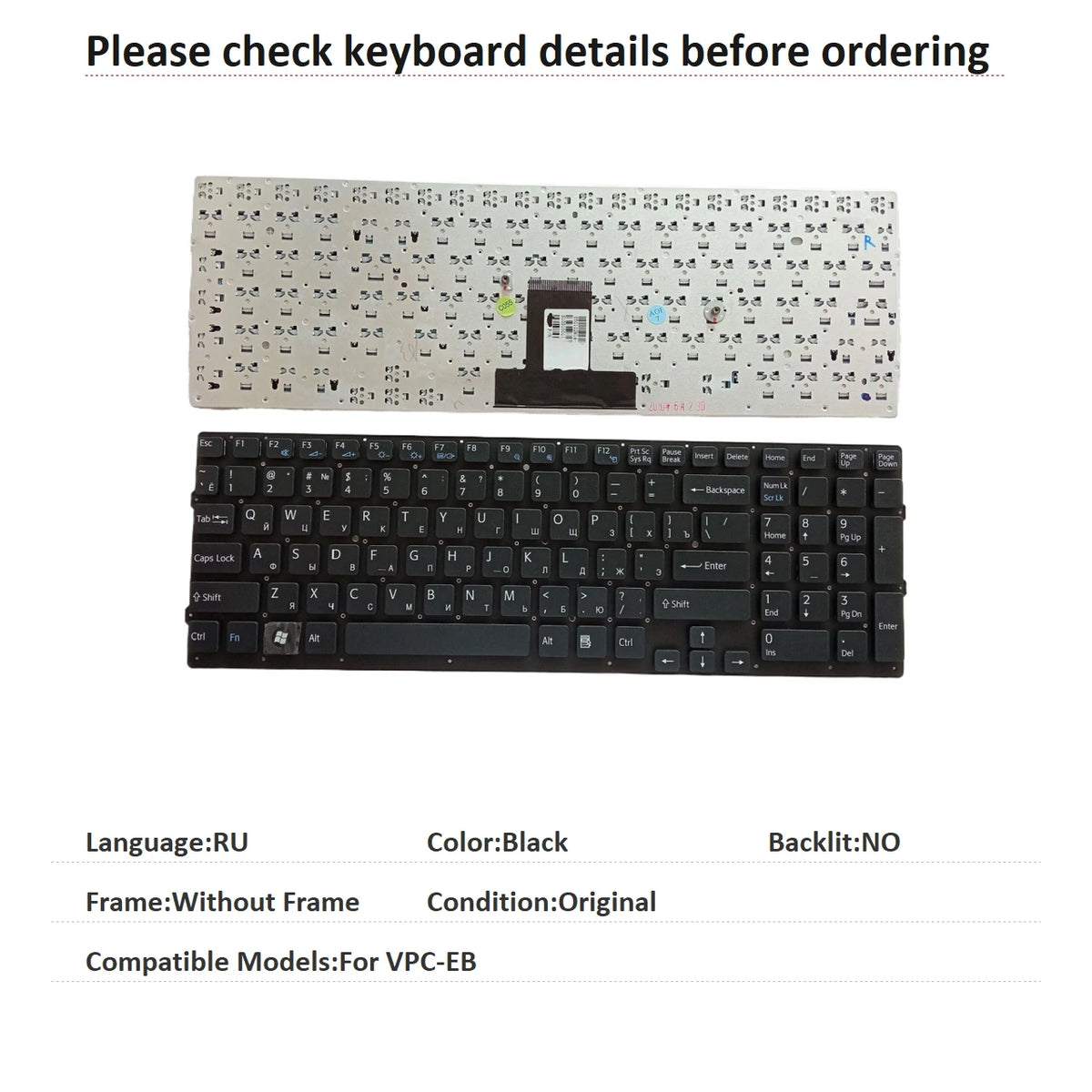 New US Russian Language  Keyboard For Sony VPC-EB Notebook PC Replacement Keyboard SONY laptop repair parts