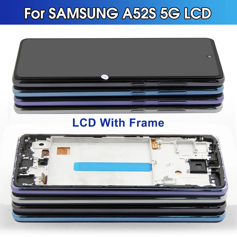 A52S 5G Display Screen Replacement, for Samsung Galaxy A52s 5G A528 A528B A528B/DS Lcd Display Digital Touch Screen with Frame Samsung phone repair parts