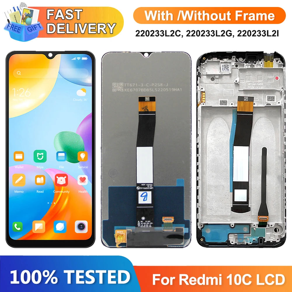 For Xiaomi Redmi 10C 220333QBI Lcd Display Touch Screen Digitizer Assembly With Frame for Redmi 10C Screen Replacement 100% Test Xiaomi phone repair parts