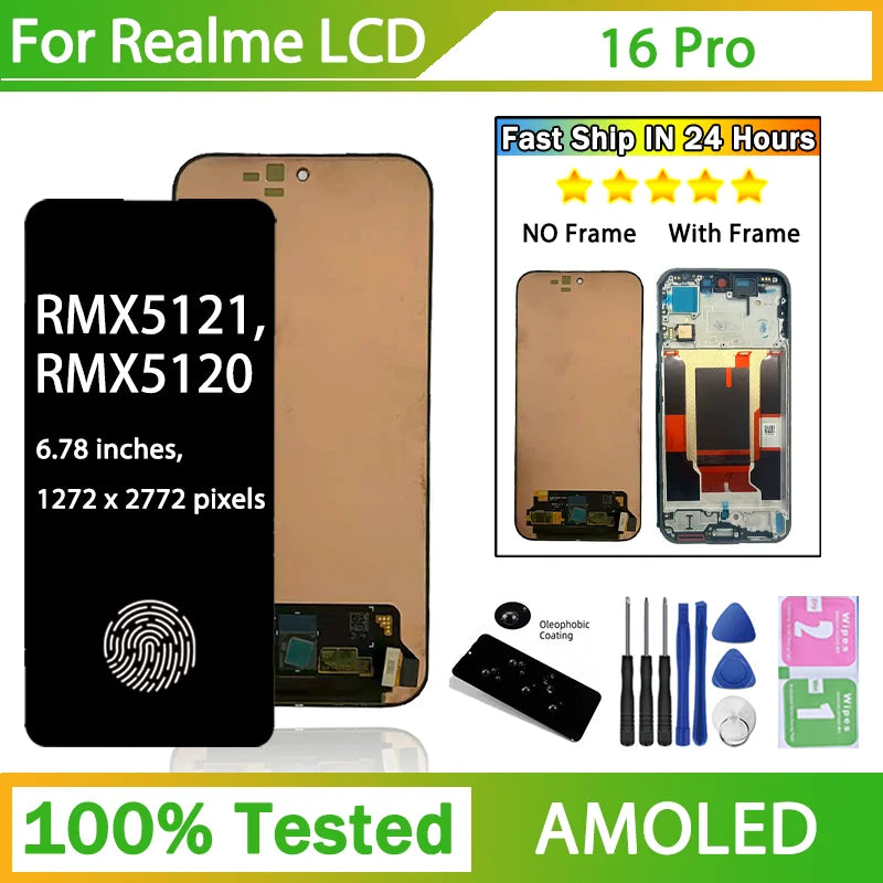 6.78'' AMOLED For Realme 16 Pro Lcd RMX5120 Display Screen Touch Digitizer For Realme16 Pro RMX5121 Display With Frame Oppo phone repair parts Realme phone repair parts