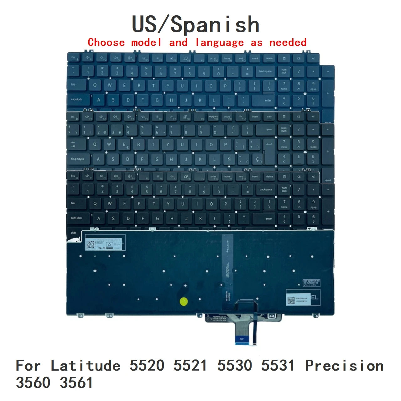 New US Spanish Language  Backlit Keyboard For Dell Latitude 5520 5521 5530 5531 Precision 3560 3561 Replacement KeyboardDell laptop repair parts