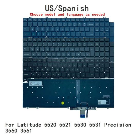 New US Spanish Language  Backlit Keyboard For Dell Latitude 5520 5521 5530 5531 Precision 3560 3561 Replacement KeyboardDell laptop repair parts