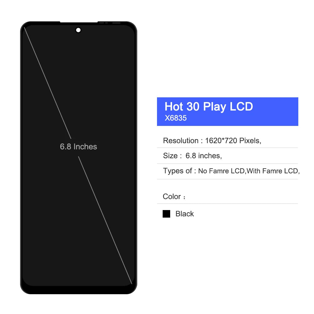 For Infinix Hot 30 Play NFC LCD X6835 X6835B Display Touch Hot 30 Play Digitizer Assembly LCD Display Screen 100% Tested Infinix phone repair parts