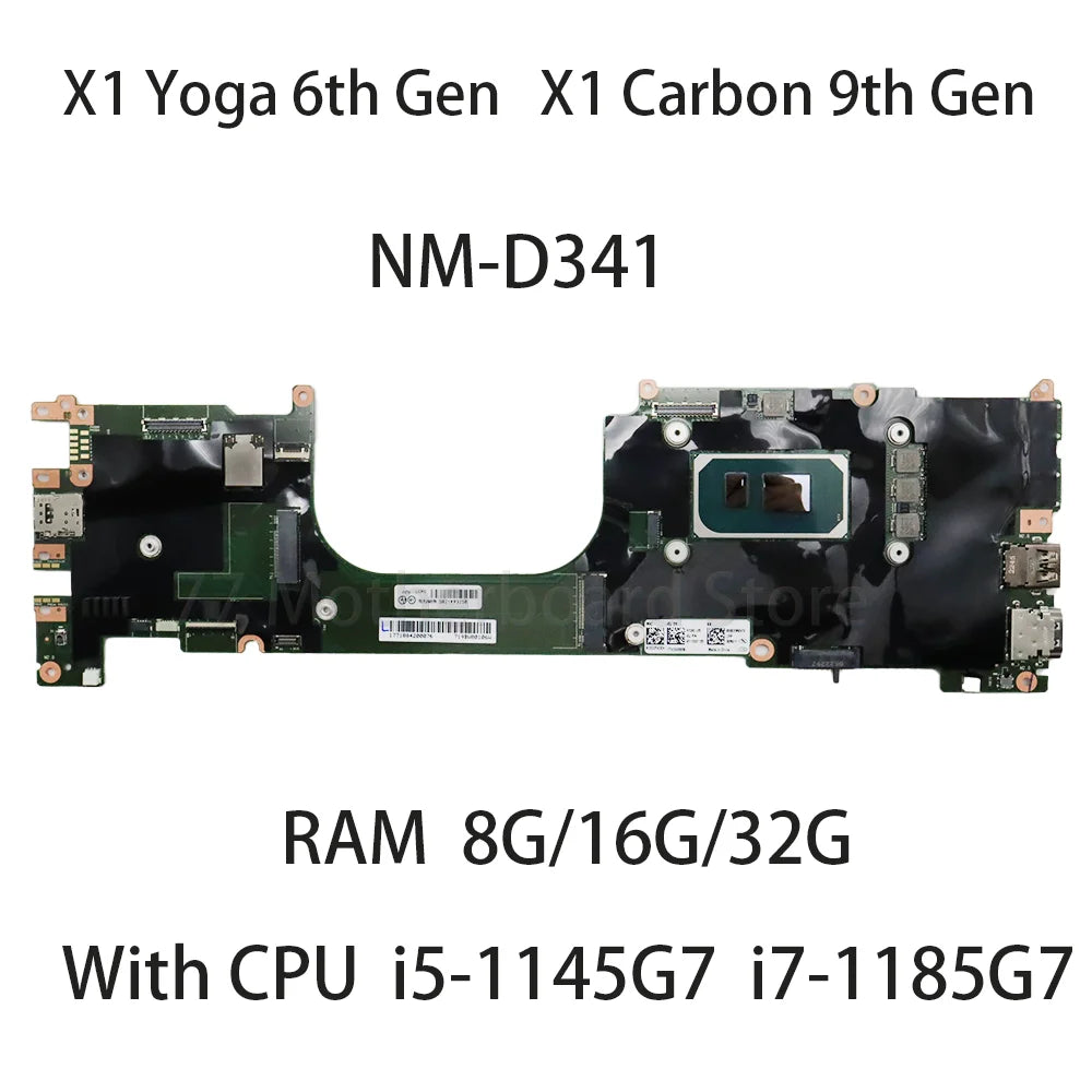 NM-D341 Laptop Motherboard For Lenovo ThinkPad X1 Yoga 6th Gen X1 Carbon 9th Gen With CPU i5-1145G7 i7-1185G7 8G/16G 5B21K93290 Lenovo laptop repair parts