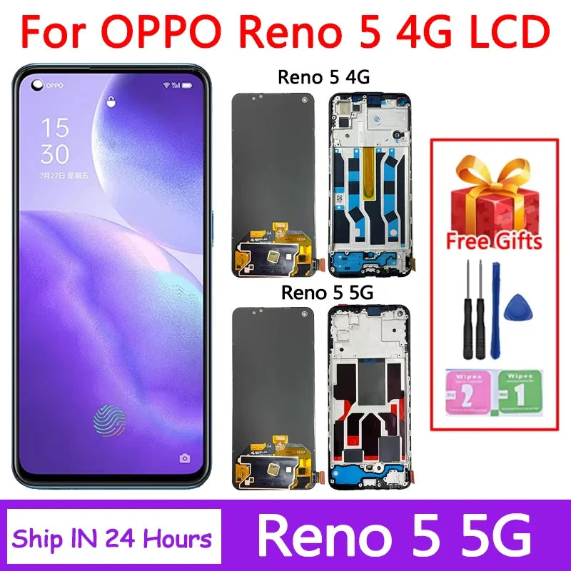 New for Oppo Reno 5 4G CPH2159 Lcd Display Touch Screen Digitizer Assembly for Oppo Reno5 5G PEGM00, PEGT00, CPH2145 LCD  Oppo phone repair parts