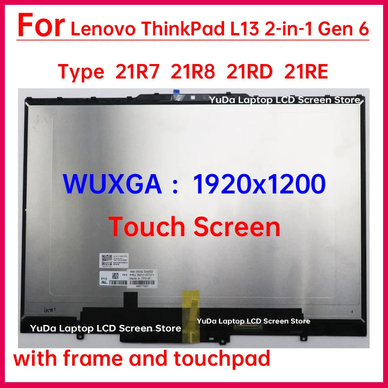 13.3 Inch Touch Screen For Lenovo ThinkPad L13 2-in-1 Gen 6 21R7 21R8 21RD 21RE LCD Display Digitizer+Frame Assembly Replacement Lenovo laptop repair parts